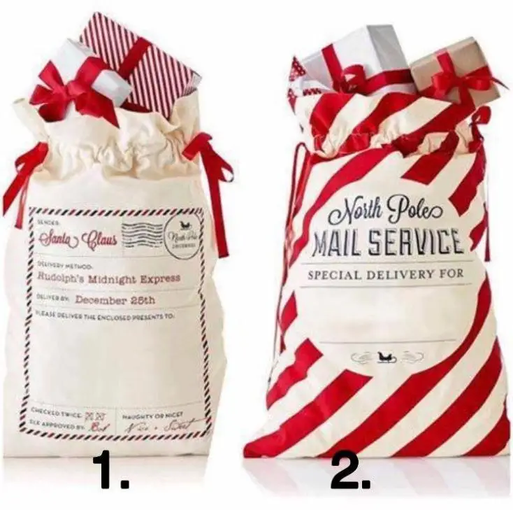 50pcs free shipping drawstring Christmas gift bag Large canvas santa sack canvas bags Christmas decoration supplies SN1980