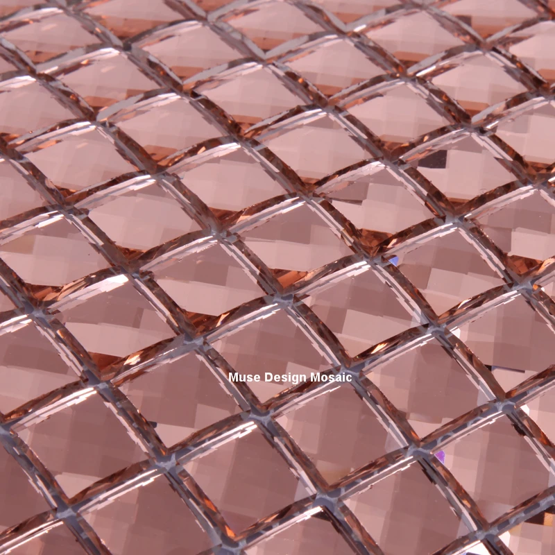 

15mm 13 beveled edges Pink Diamond Mirror Glass Mosaic Tile for wall sticker showroom KTV Bar Display cabinet borders DIY deco