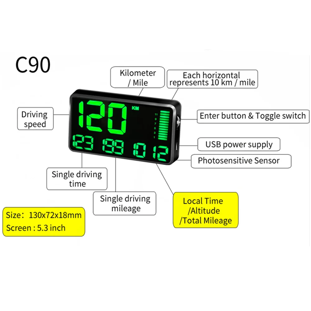 Kingneed C80 C90 Gps Snelheidsmeter Hud Display Auto Hud Met Overspeed Alarm Rijden Tijd Motorfiets Fiets Digitale Kilometerteller