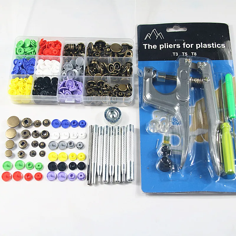 80sets T5 Plastic Resin Press Stud Snap Button+40sets Press Studs Snap Fasteners Buttons for Baby Clothing+Sewing Plier Tool