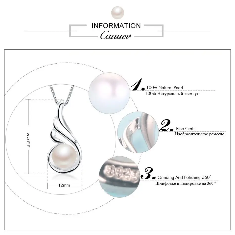 auuev Casual Natural Pearl Jewelry Hot Selling 925 Sterling Silver Zircon Pendant Necklace Party For Women Female fine Jewelry