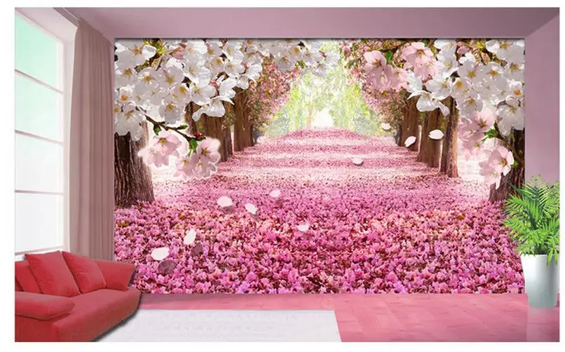 

Garden Sakura Boulevard flowers 3D background wall mural painting photos Home Decoration decor wallpaper