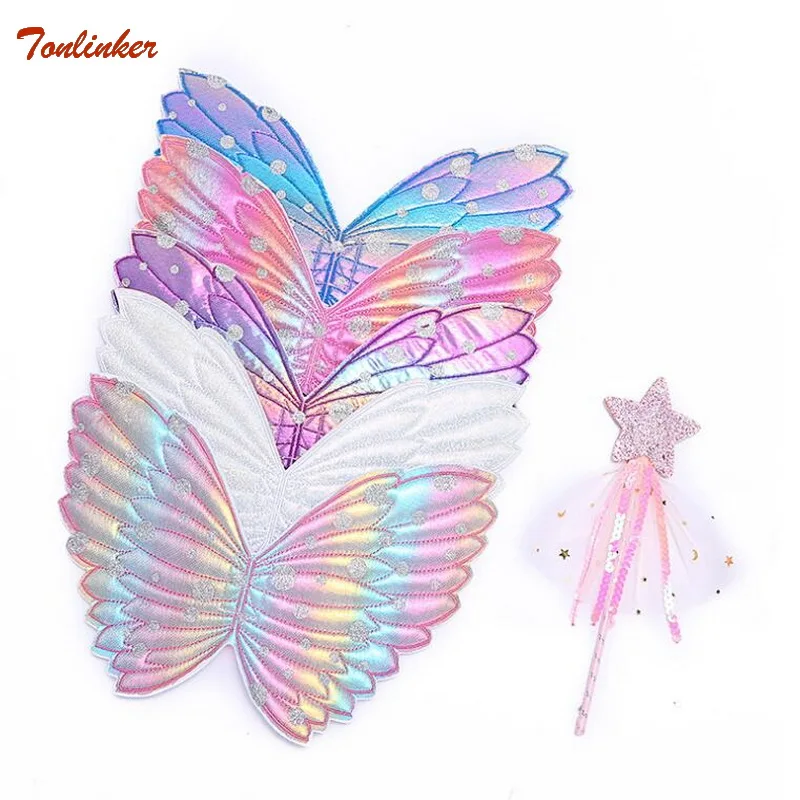 Kids Wings Wands Butterfly Rainbow Wings For Girls Princess Fairy Wings Children Halloween Cosplay Costume Accessories