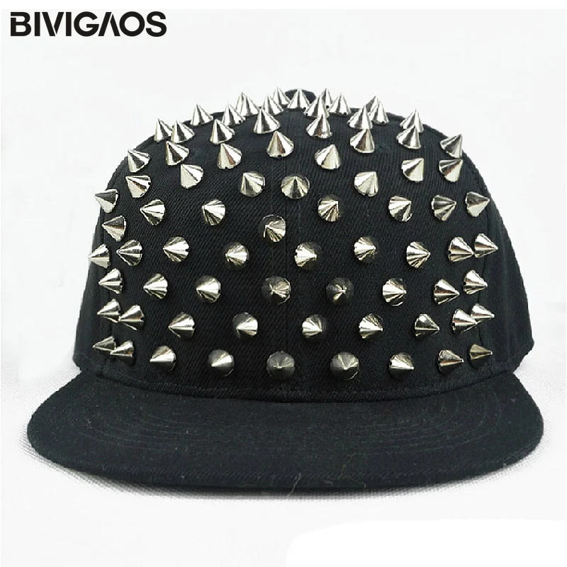 Mens Fashion Gothic Snapbacks Handmade Rivet Punk Hip hop Cap Hip-hop Hats Flat brim Baseball Caps Swag Adjustable For Men Women