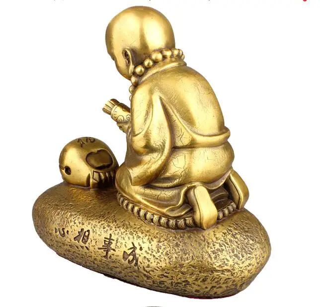 Collection fine workmanship brass Buddhism divination young monk crafts statue