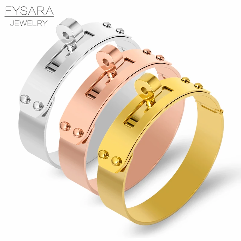 FYSARA 21mm/12mm Big Wide Button Bracelet & Bangle For Men Women Brand Rock Jewelry Pulseiras Stainless Steel Manchette