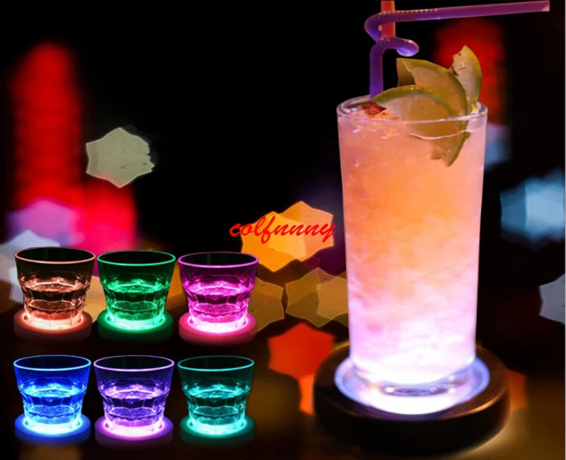 30pcs LED Light Bottle Cup Mat Coaster 7 Color Changing For Party Club Bars Light Decor Party Wedding Festival Supply  F062508