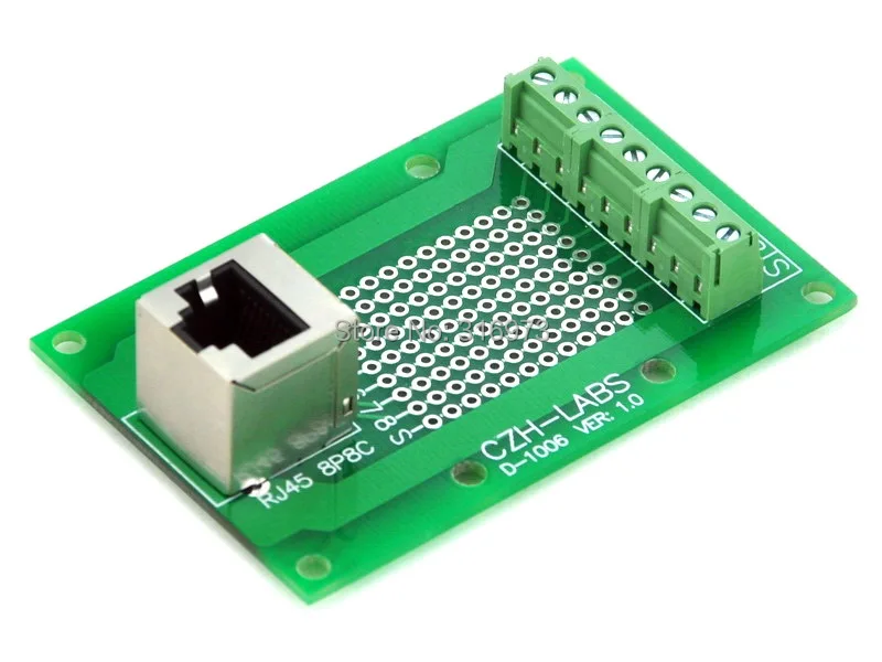 

RJ45 8P8C Vertical Shielded Jack Breakout Board, Terminal Block, Connector.