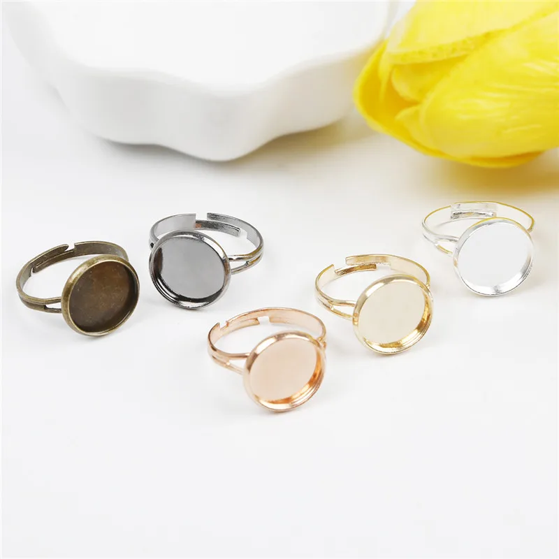 10pcs/lots Iron Ring Base Adjustable Blank Ring Base For Cabochons Cameo DIY Charm Ring Jewelry Making Findings