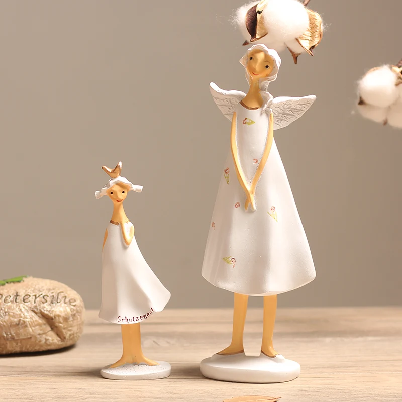 Fairy Doll Figurines Angel Mother Daughter One Set Resin Craft Room Table Sculptures Cute Kid Toy Birthday Gift Home Decoration