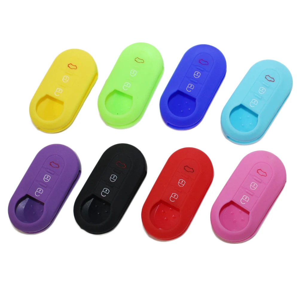 For Fiat 500 Silicone Car Key Case Cover 3 Button Flip Car Key Remote Shell Blank Auto Accessories Car-Styling 1pc