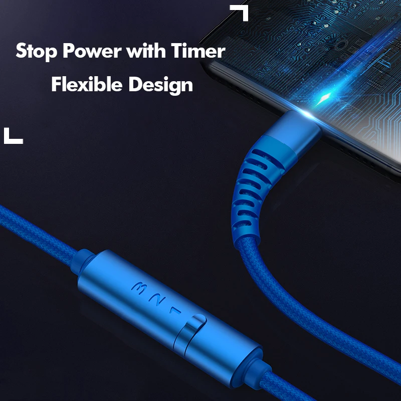 Nylon Braided Type C 5A Fast Charging USB 3.0 Timing Cable with LED Timer Switch for Mobile Phone Security Charge