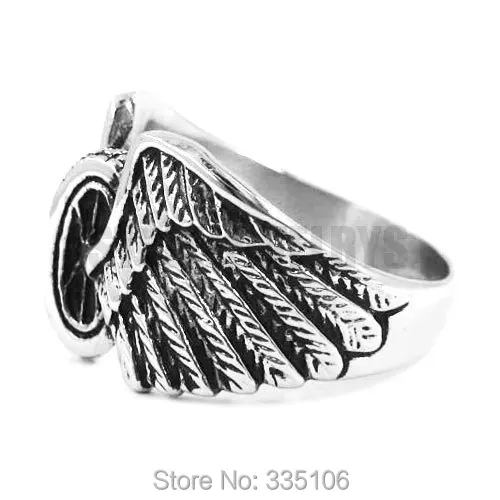 Wholesale Eagle Wings Motorcycles Tire Biker Ring Stainless Steel Jewelry New Design Fashion Motor Biker Men Ring SWR0313