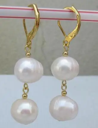 Free shipping 10X11MM AAA PERFECT white pearl earrings 14K/20 YELLOW HOOK