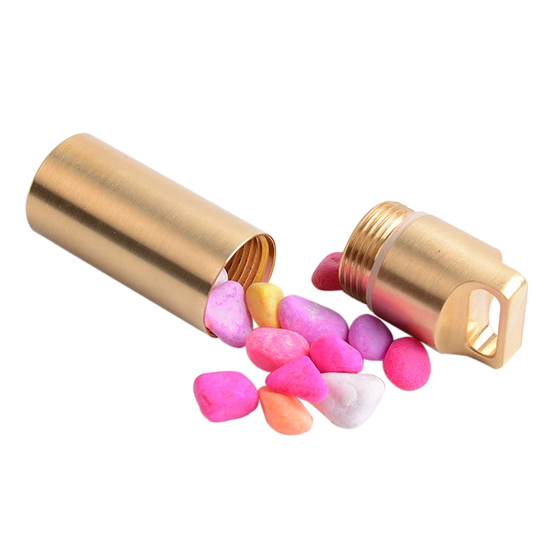 Brass Airtight Watertight Storage Container Dry Box Seal Bottle Case For Pill Capsule Fob Emergency Medicine Match Cell Battery