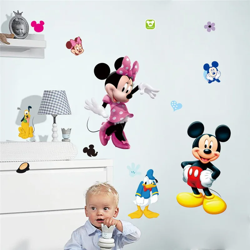 Cartoon Mickey Minnie Mouse baby home decals wall stickers for kids room baby bedroom wall art nursery amusement park DIY poster