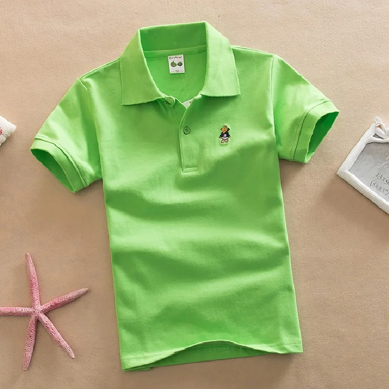 Brand Boys Shirts 3-15 Year Pure Solid Candy Baby Boy Tops Children Tees Shirts Outfits Kids Jersey Cotton Golf Shirt