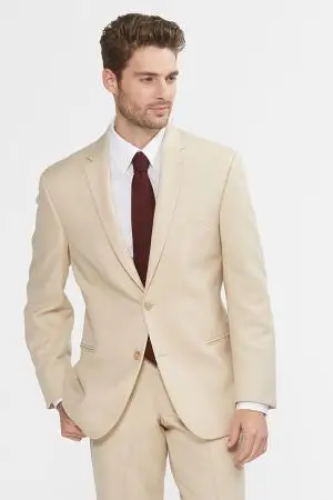 

High Quality Two Buttons Beige Groom Tuxedos Notch Lapel Groomsmen Mens Suits Blazers (Jacket+Pants+Tie) W:678