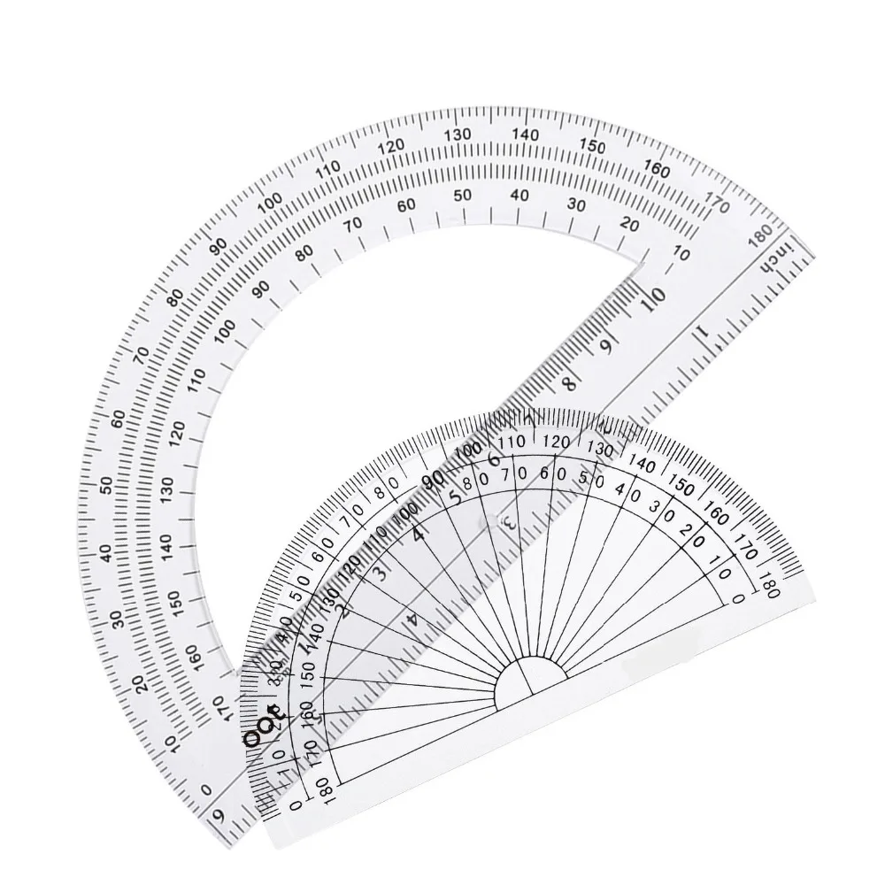 Plastic Protractor 180 Degree, 4 Inch and 6 Inch, Clear, 2 Pieces