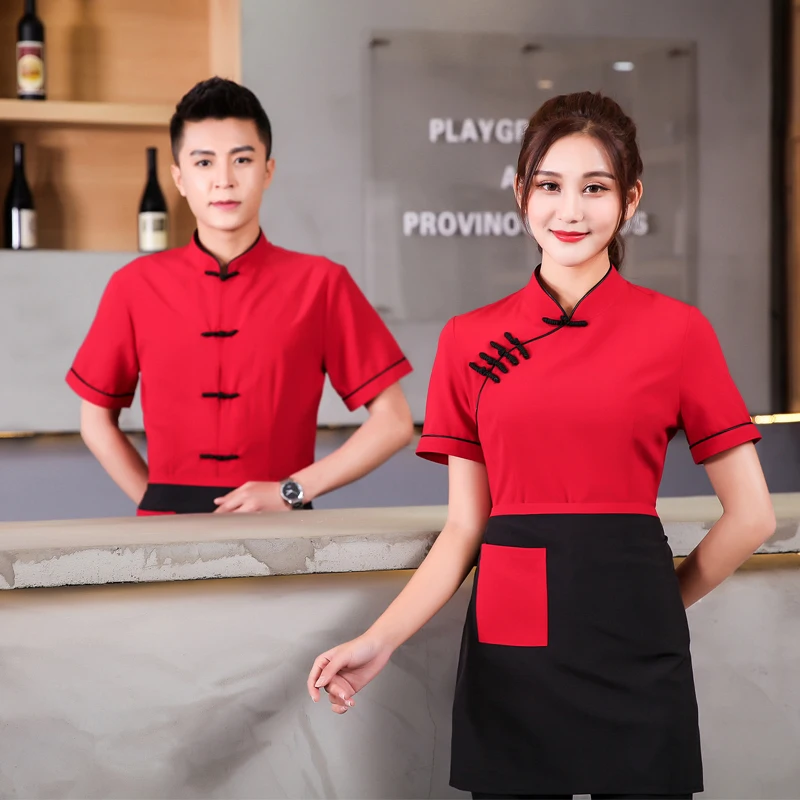 2024 Free Shipping Work Clothing Retro Hotel Waiter Uniform Chinese Traditional Restaurant Workwear Cheap Tea House Uniforms