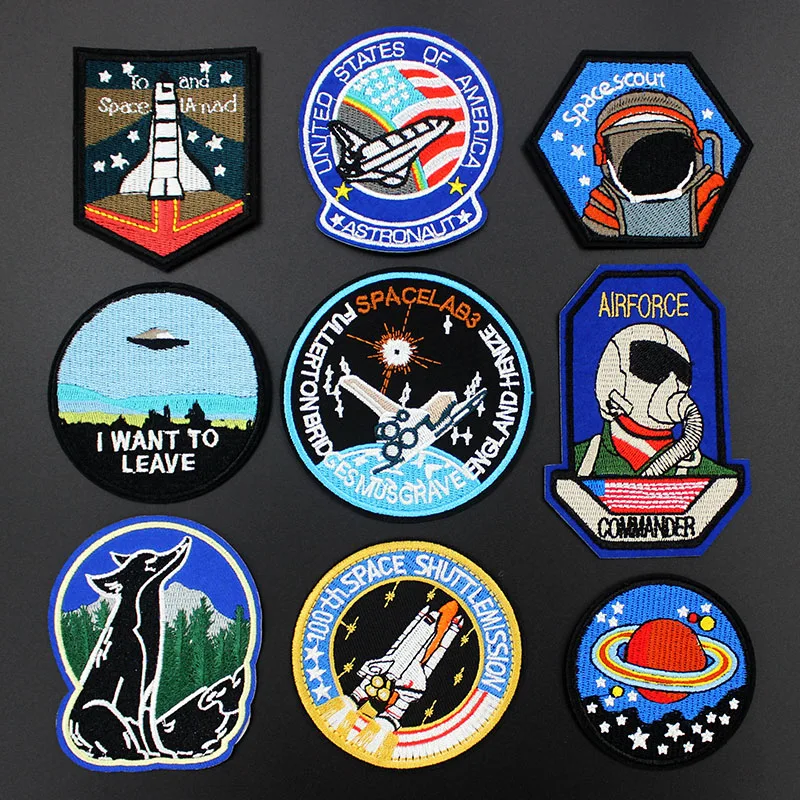 UFO Space Rocket Spaceship Patches Badges Astral Embroidered Clothes Patches Iron on Stickers Cloth Decoration Label