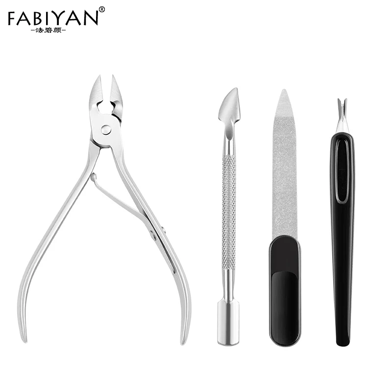 Stainless Steel 4Pcs/set Nail Art Tool Cuticle Pusher Nipper Clipper Scissors Cutter Remover Dead Skin Fork Trimmer Manicure