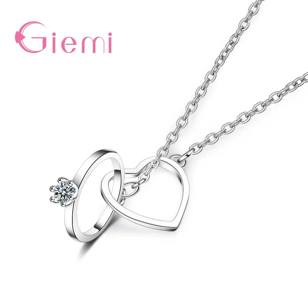 High Quality Heart Round Shape Rhinstone Crystal Pendant 925 Sterling Silver Necklace 18