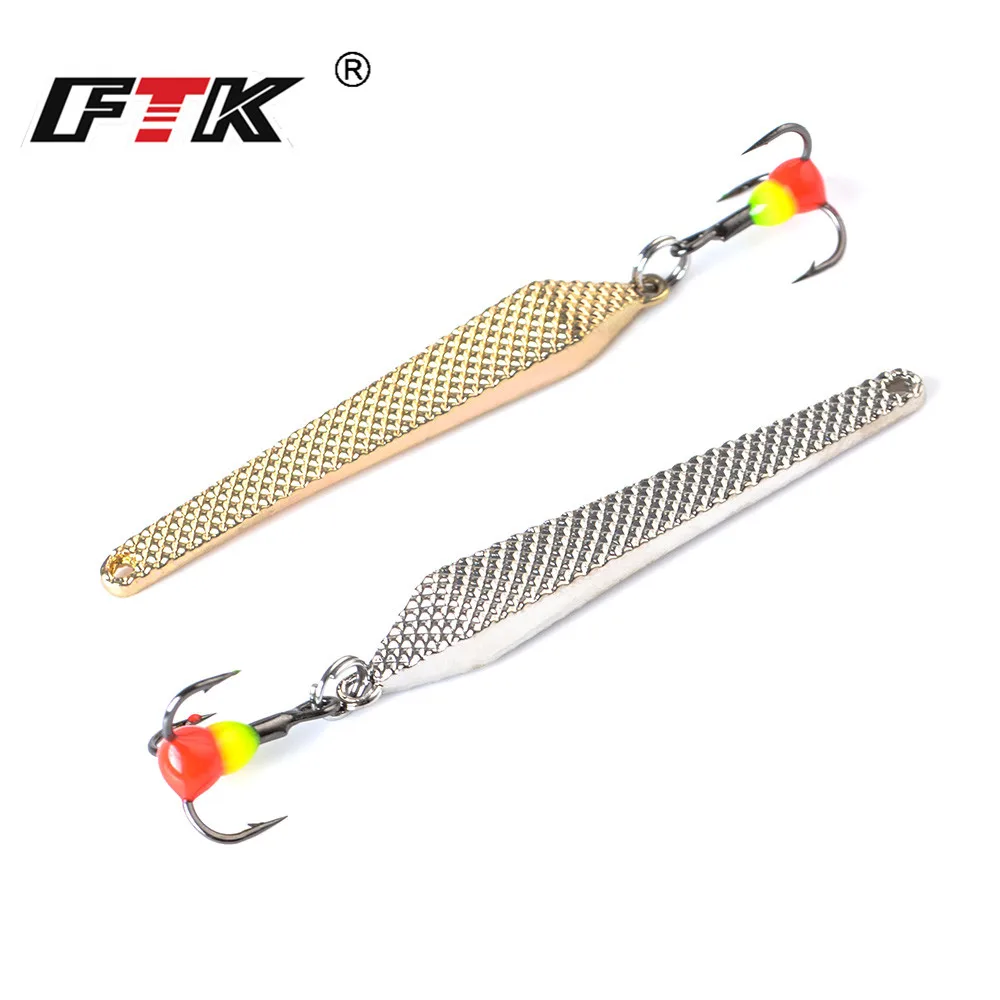 FTK 1pc Spoon Spinner Winter Ice Fishing Lure 55mm/6g Gold Silver Metal Fishing Bait Treble Hook Hard lures For Trout Pike