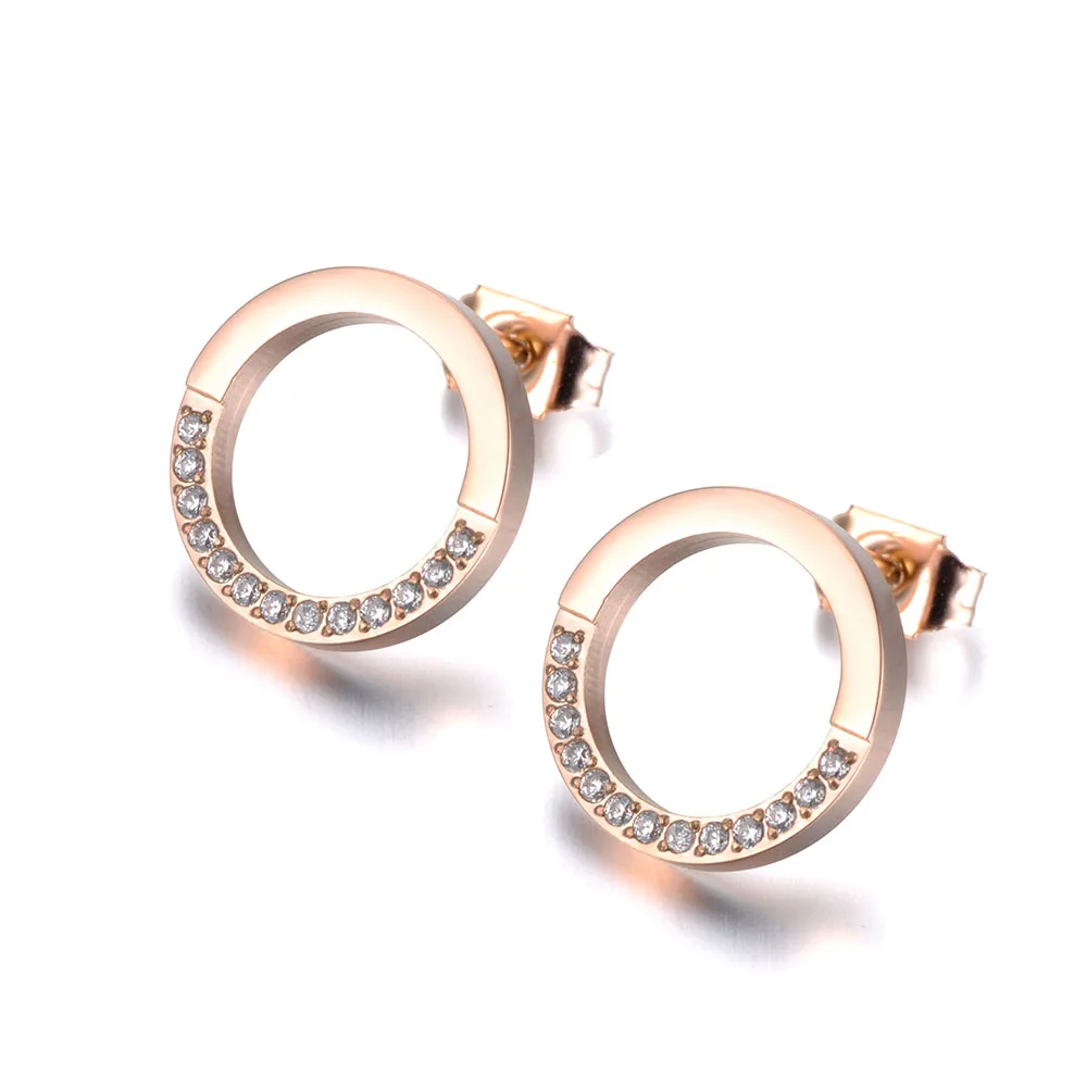 Lokaer Stainless Steel Round Circle Mosaic Shiny CZ Crystal Necklace Earrings Bridal Sets For Women Wedding Bands Jewelry SE026