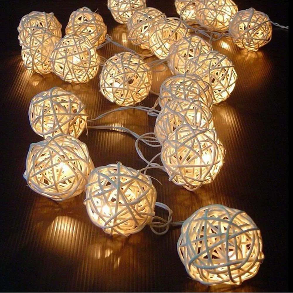 AA Battery Powered 20LED Christmas Wedding Party Fairy Holiday Decoration Warm White Rattan Ball LED String