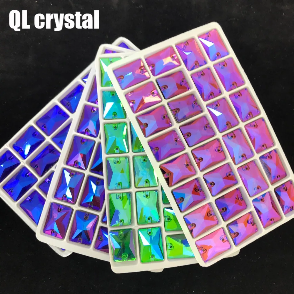 8x10,10x14,13x18mm Color AB Sew on Glass Crystal Rhinestone Flatback for wedding Dress DIY clothes shoes bags accessories