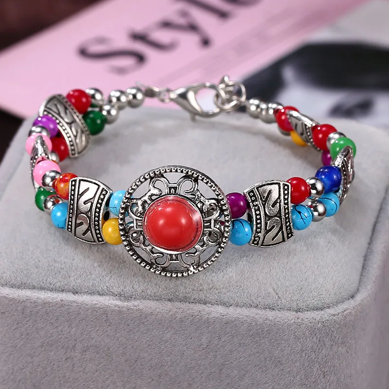 HOCOLE Bohemian Charm Bead Bracelets For Women Ethnic Natural Stone Wristband Bracelet Bangles Girls Fashion Jewelry Party Gift