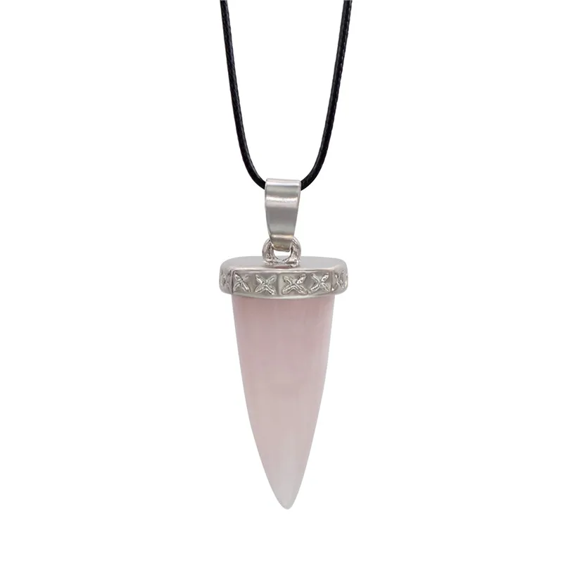Black Onyx Quartz Necklace Tear drop Point Cone Pendant Healing Crystals and Stones Jewelry Statement bijoux