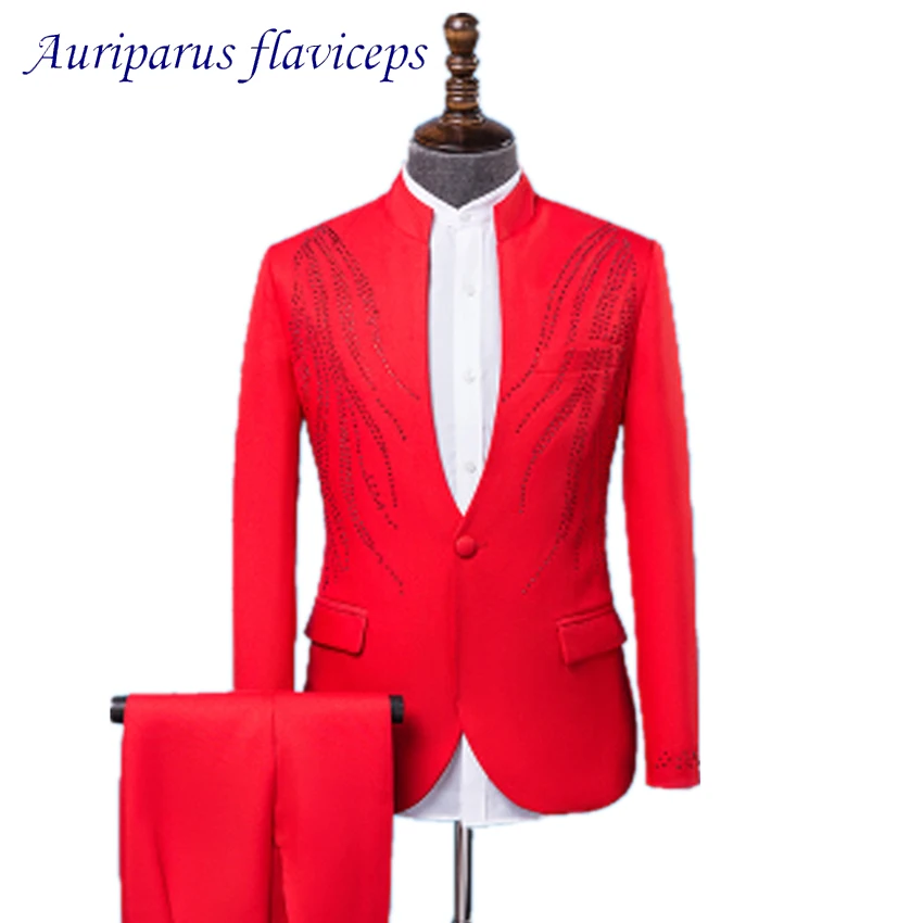 

Auriparus flaviceps 4 Color Groom Tuxedos Groomsman Suit Costumes Sequin Host Suit Performance Man Suits 2 Pieces Sequin Suits