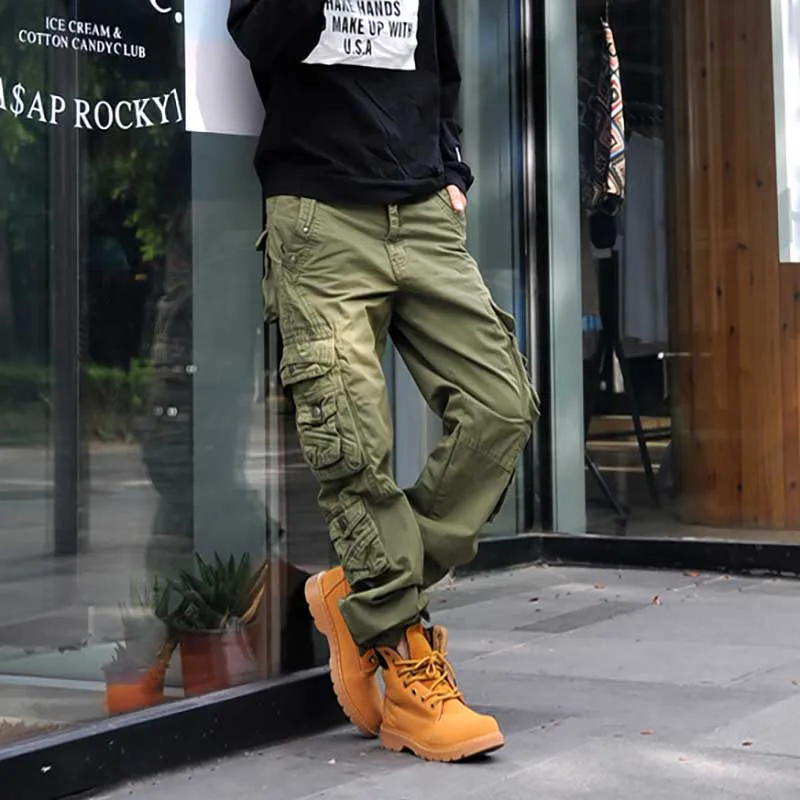 Fashion Streetwear Military Cargo Pants Women Straight Loose Baggy Safari Style Joggers Pleated Cotton Trousers Women Clothes