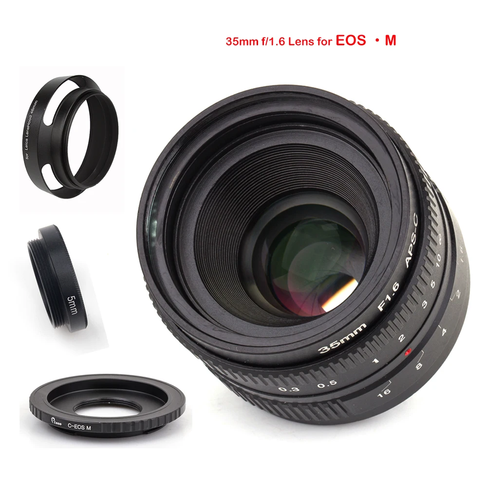 VENES 35mm f/1.6 APS-C Lens for Nikon 1 Micro 4/3 Pentax Q Nex Fuji for EOS M camera+Lens Hood +Macro Ring+16mm C Mount adapter