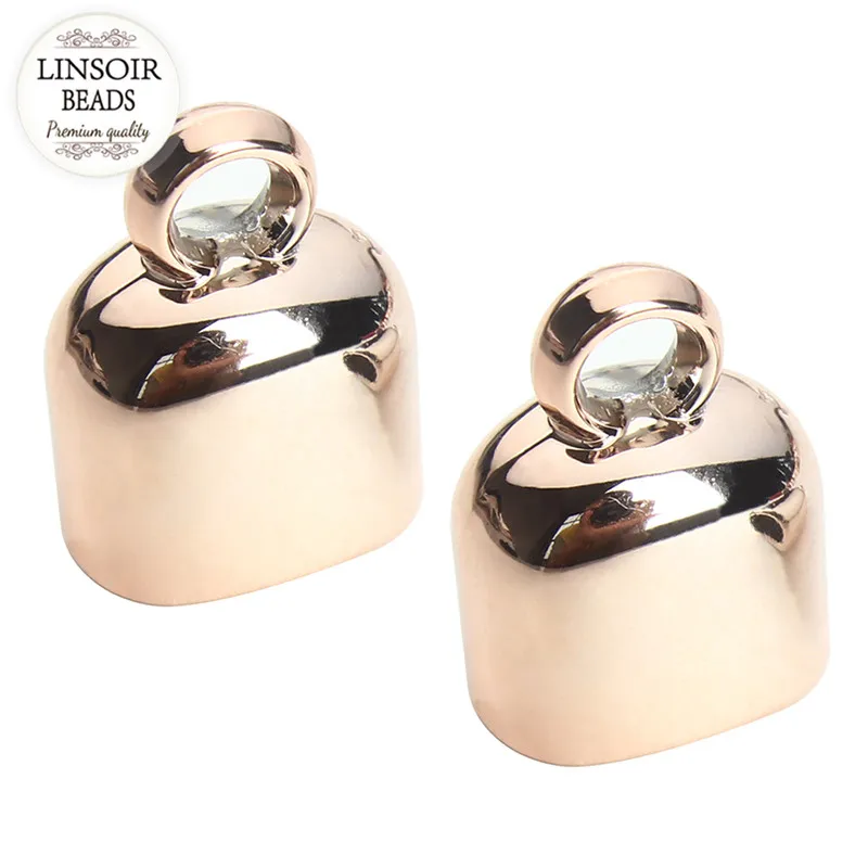 20pcs/lot Rose Gold Color CCB Plastic End Caps Fitting 10*6mm Flat Leather Cord Bracelet Necklace Connectors For Jewelry F33