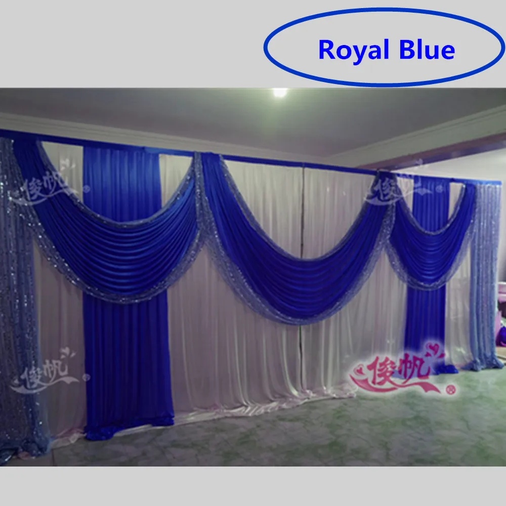 

2024 TOP New Royal Blue Wedding Backdrop Sequins Swag Ice Silk Stage Background Curtain Wedding Decorations 3m*6m(10ft*20ft) DHL