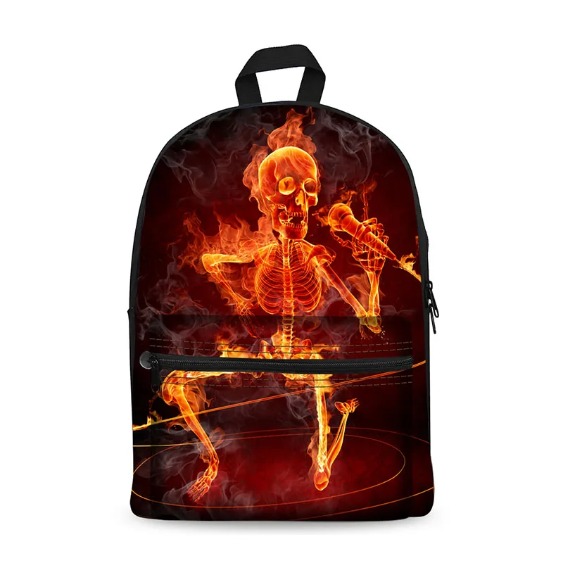 AnyFocus Canvas Boy Girl Backpack Children's Bag Teenage Boy Middle School Children's Backpack Computer Bag Flame ghost pattern