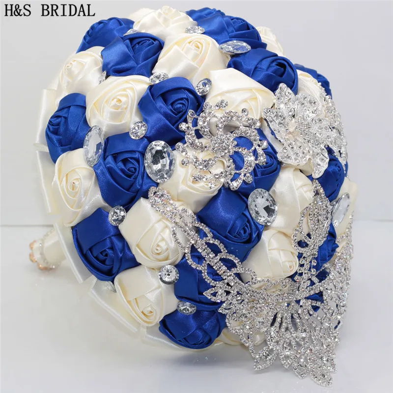 H&S BRIDAL Rhinestone elegant Wedding Flowers Bridal Bouquets Artificial Wedding Bouquets Crown crystals buque de noiva 2019