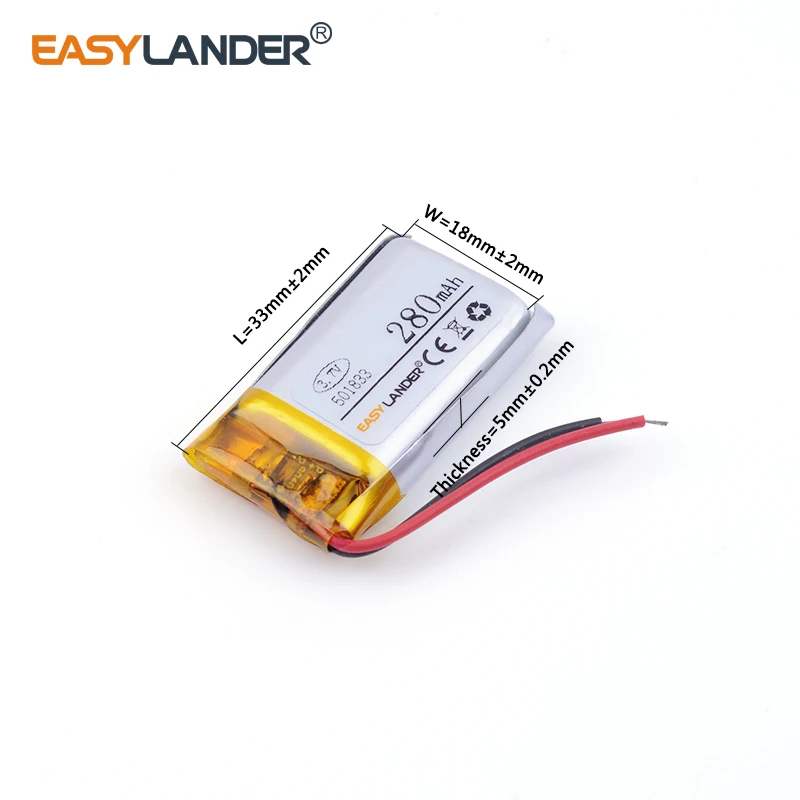 501833 280mAh 3.7V Rechargeable Lithium Li-ion Polymer Battery for Bluetooth Headset Smart watch Sports bracelet mouse