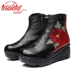 Xiuteng Size 35-40 2022 New Ankle Women's Boots Winter Embroidery Shoes Woman Outdoor Western Flat Heels Female Platform Boot