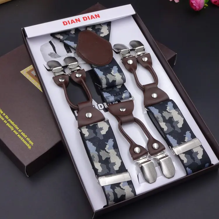 Fashion printing alloy 6 clips male vintage casual suspenders commercial western-style trousers man's braces strap