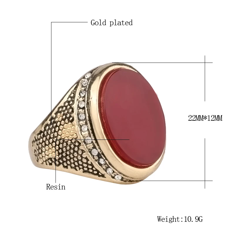 2018 New Arrivals Indian Jewelry Vintage Big Signet Wedding Ring Big Crystal Black Red Stone Gold Rings Men Accessories