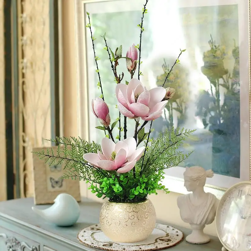 

Modern Ceramic Vase+Artificial Flowers Set Figurines Home Furnishings Crafts Decoration Living Room Fake Flowers Arrangement Pot