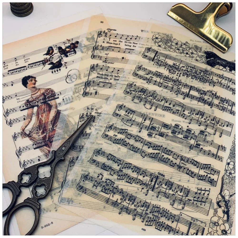 Vintage Music Book Page Vellum Background Paper Junk Journal Diary Planner Stickers Scrapbooking Decorative DIY Craft Photo