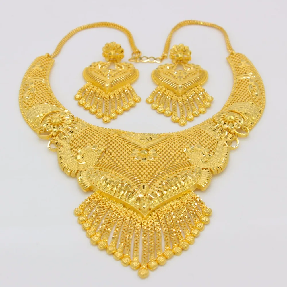 Adixyn Luxury Necklace/Earrings Jewelry Set For Women Girls Gold Color Elegant Arab/Ethiopian Bridal Wedding/Party Gifts