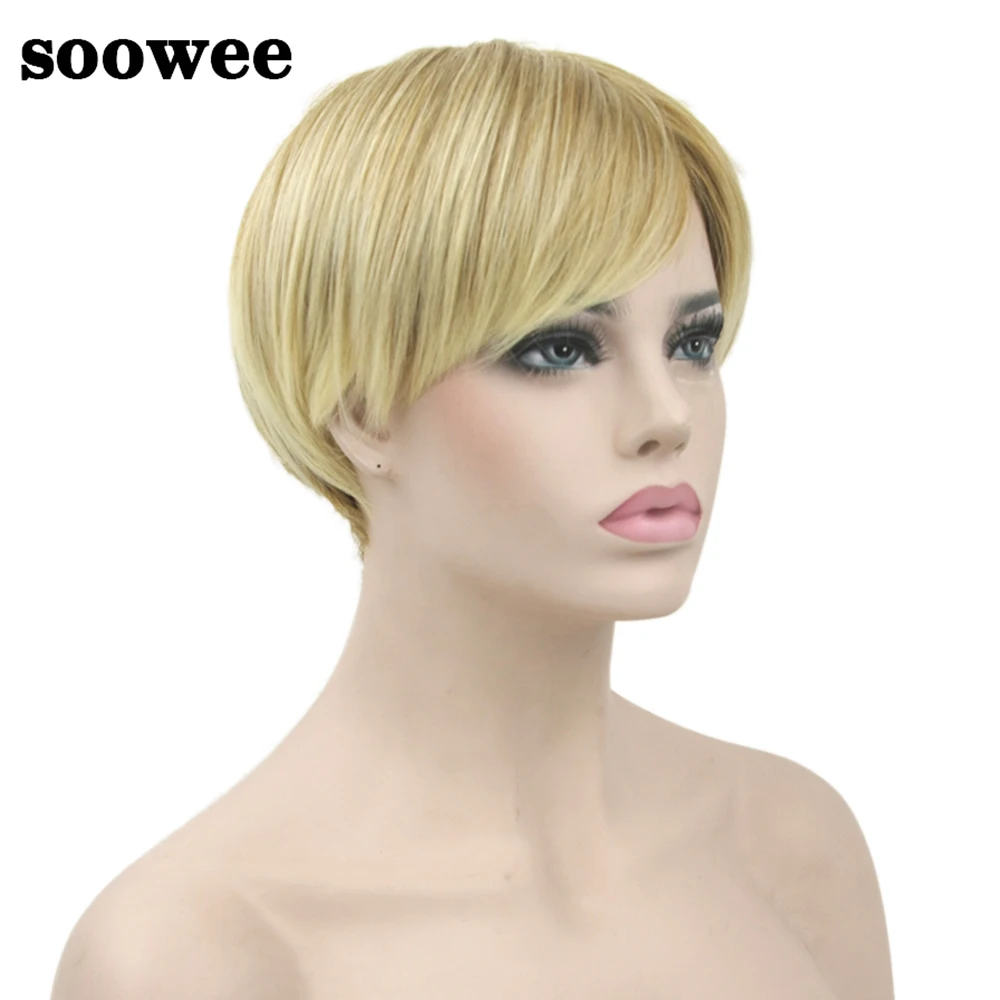 Soowee Synthetic Hair Straight Short Wig False Hair Wigs-female Blonde Burgundy Cosplay Wigs Party Hair for Women