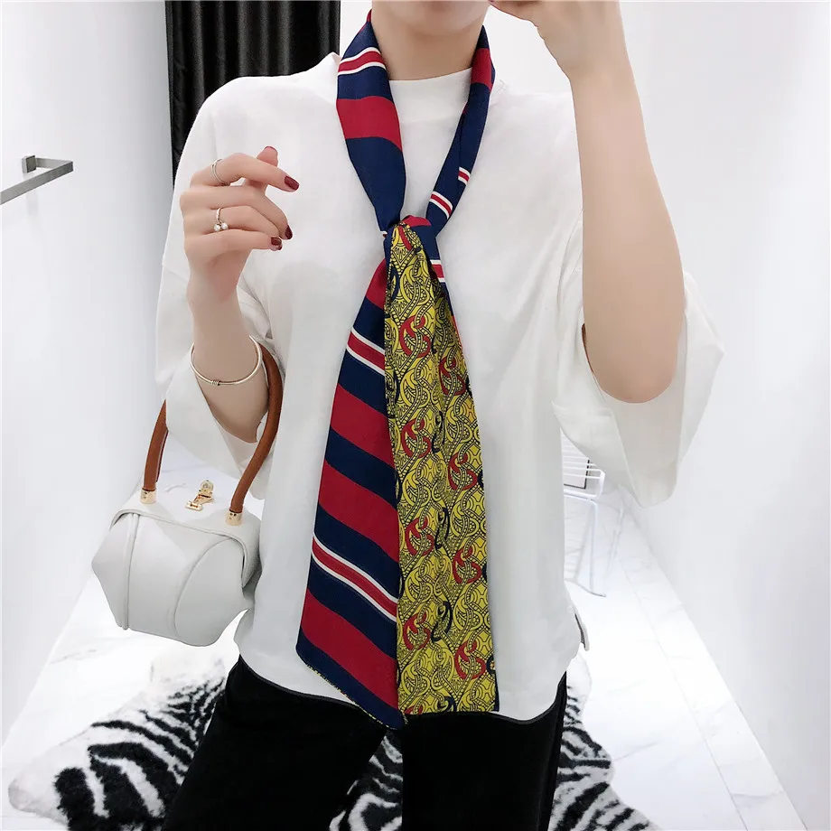 

Luxury Brand Double-deck Twill Striped Scarf Women New Design Paisley Neckerchief Fashion Silk Scarves For Ladies Handkerchief