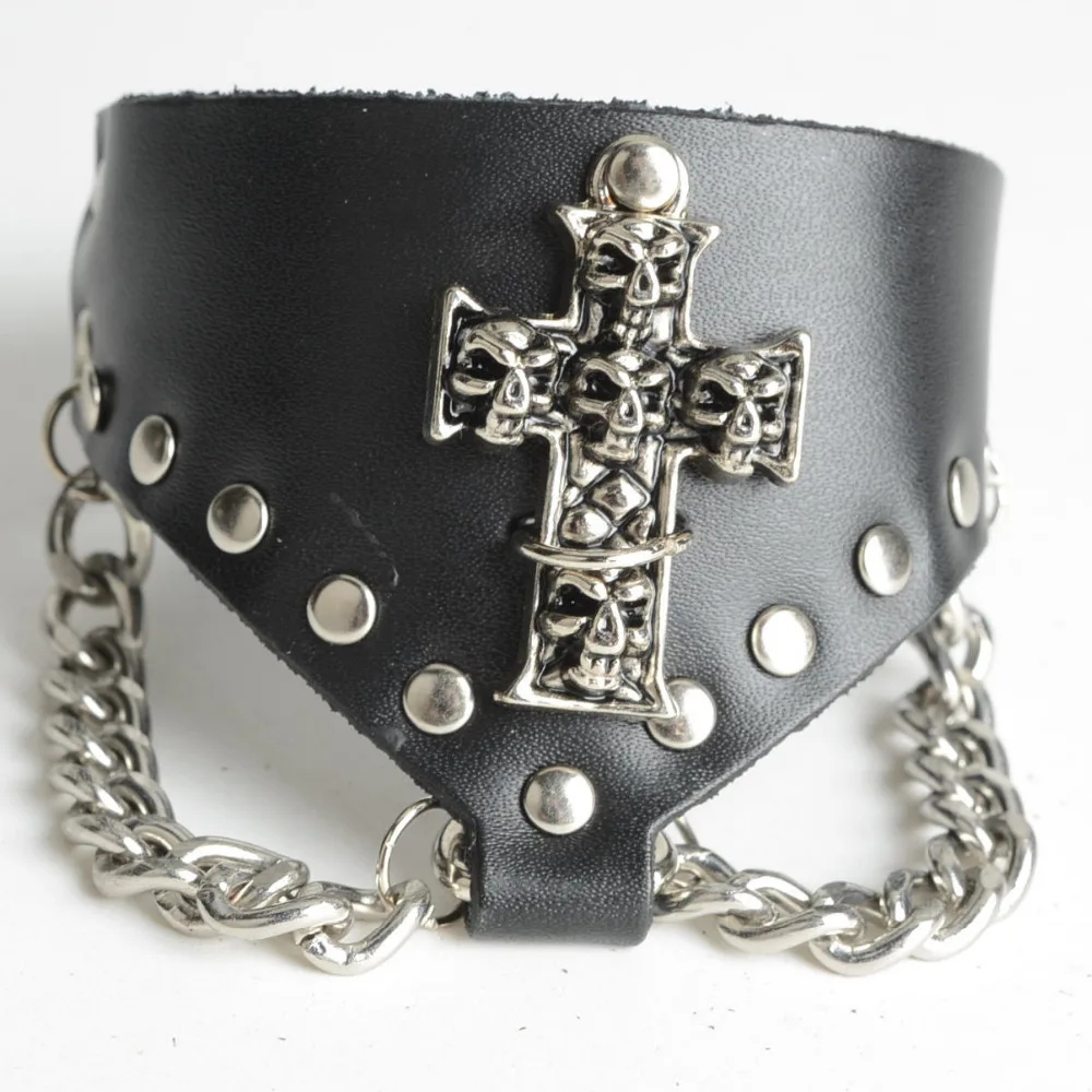 Cross Skull Punk Hip Hop Cosplay Leather Armor Arm Cosplay Bracer Pirate Knight Gauntlet Wristband Bracer New Men's Bracelet